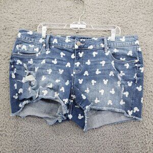 Disney Shorts Womens Size 18 Blue Mickey Mouse Distressed Denim White Print